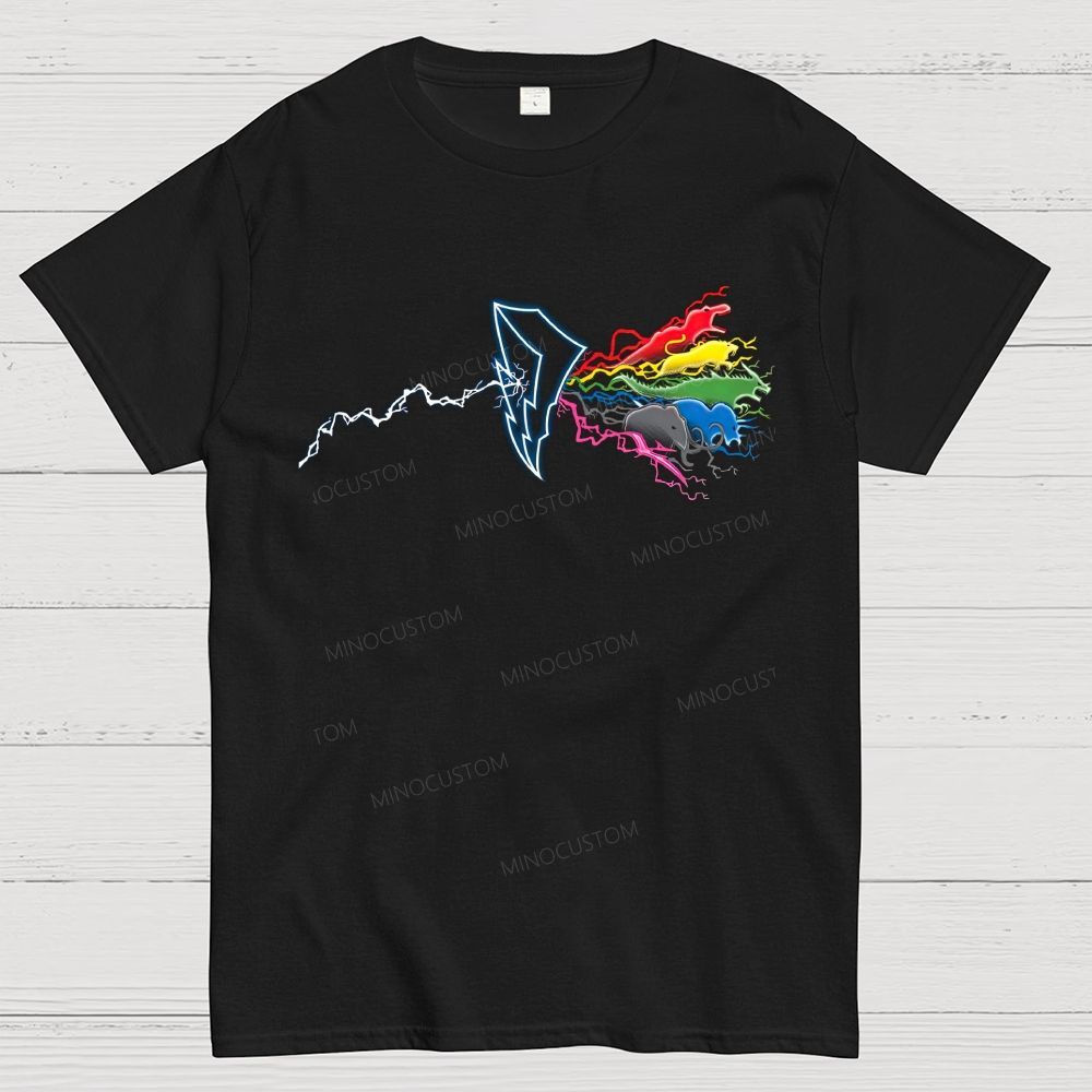 Neon Lightning Rainbow Monster Graphic Cotton T-Shirt