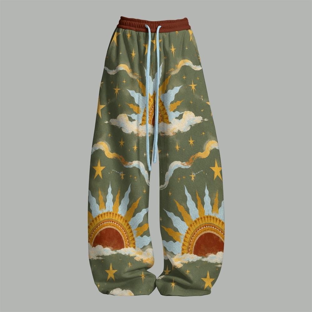 Boho Retro Sun Star Cloud Top & Elasticated Trousers Two-Piece Set