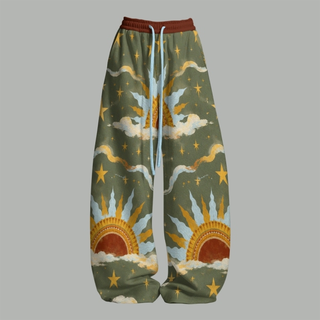 Boho Retro Sun Star Cloud Top & Elasticated Trousers Two-Piece Set