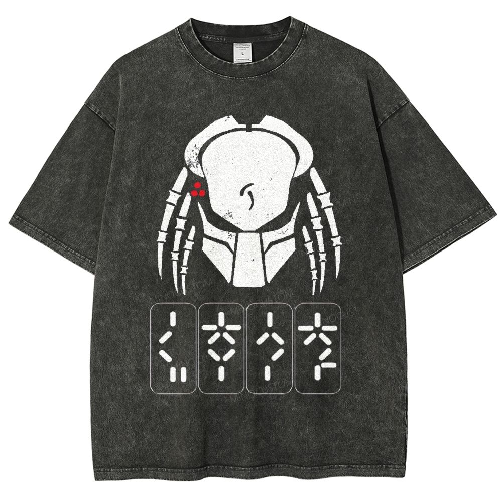 Retro Alien Hunter Helmet Silhouette Graphic Unisex Fit Washed T-Shirt