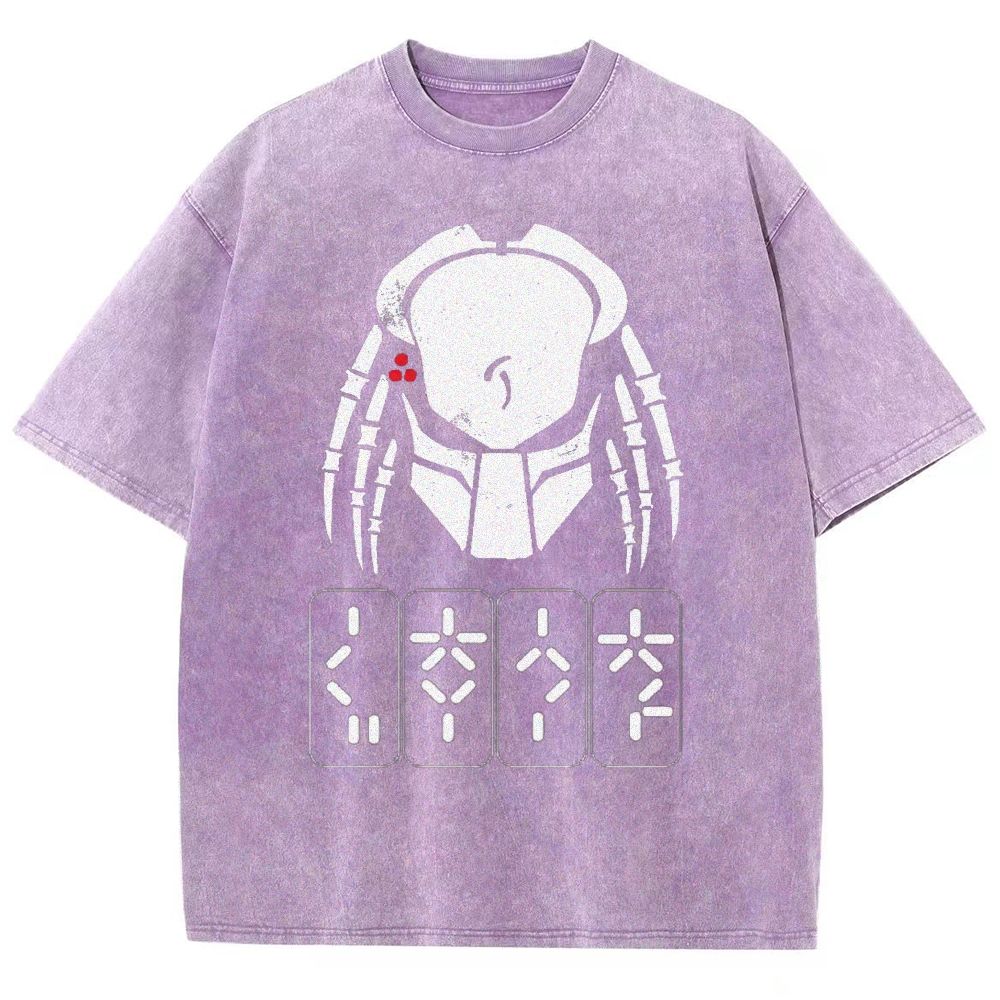 Retro Alien Hunter Helmet Silhouette Graphic Unisex Fit Washed T-Shirt