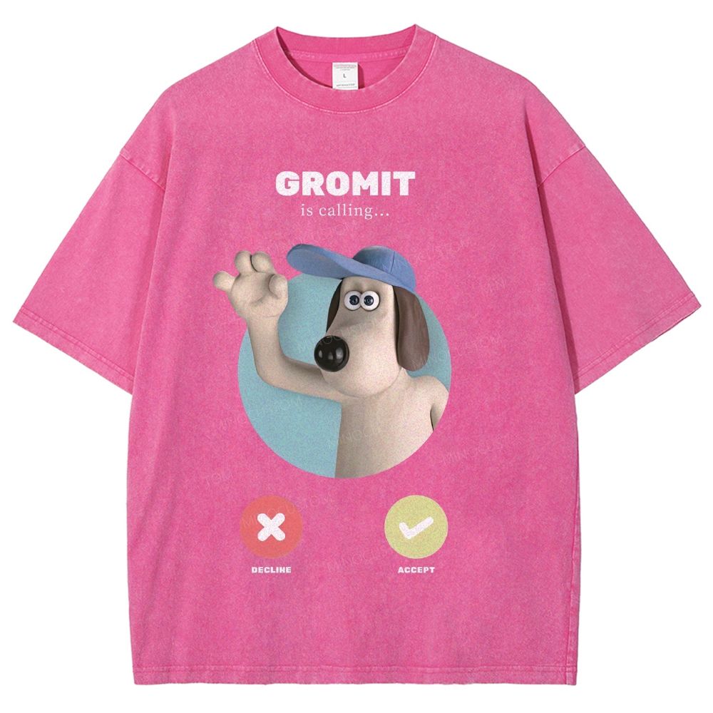 Cute Cartoon Dog Incoming Call Graphic Unisex Fit Washed T-Shirt