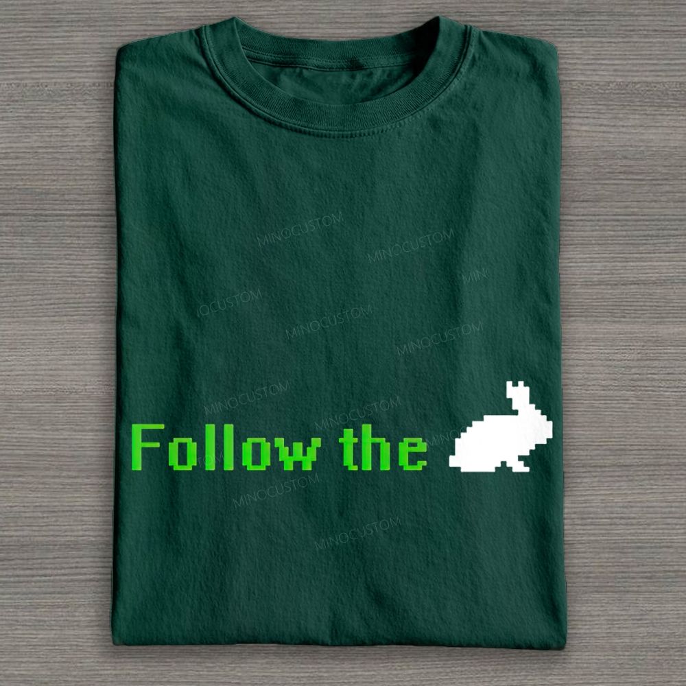 Pixel Art Retro Bunny Follow Graphic Cotton T-shirt