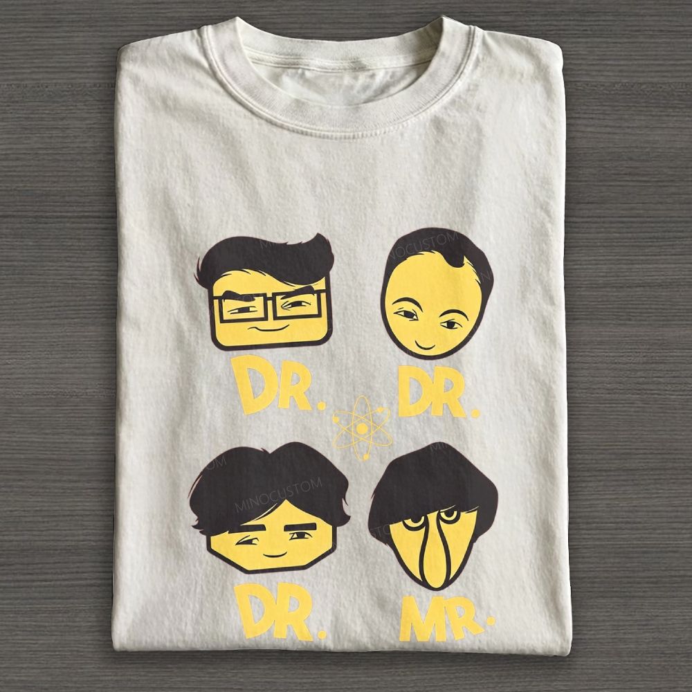 Four Nerdy Scientist Cartoon Portraits Graphic Cotton T-shirt