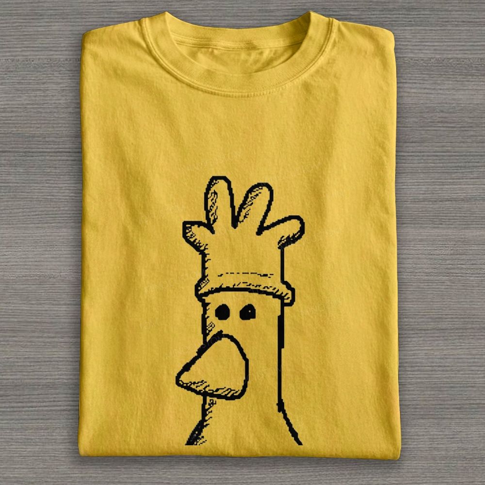 Sketch Bird With Hand Shape Hat Graphic Cotton T-shirt