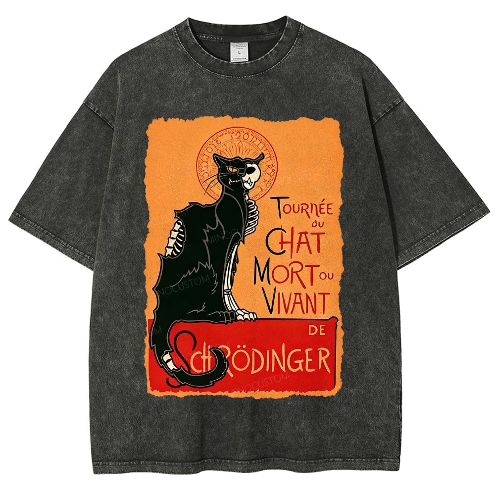 Vintage Art Nouveau Cat Skeleton Graphic Unisex Fit Washed T-Shirt