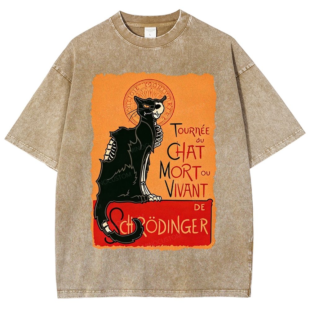 Vintage Art Nouveau Cat Skeleton Graphic Unisex Fit Washed T-Shirt
