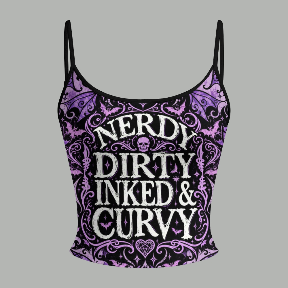 Dark Ornate Bat Pattern Slogan Graphic Top & Elasticated Trousers Two-Piece Set