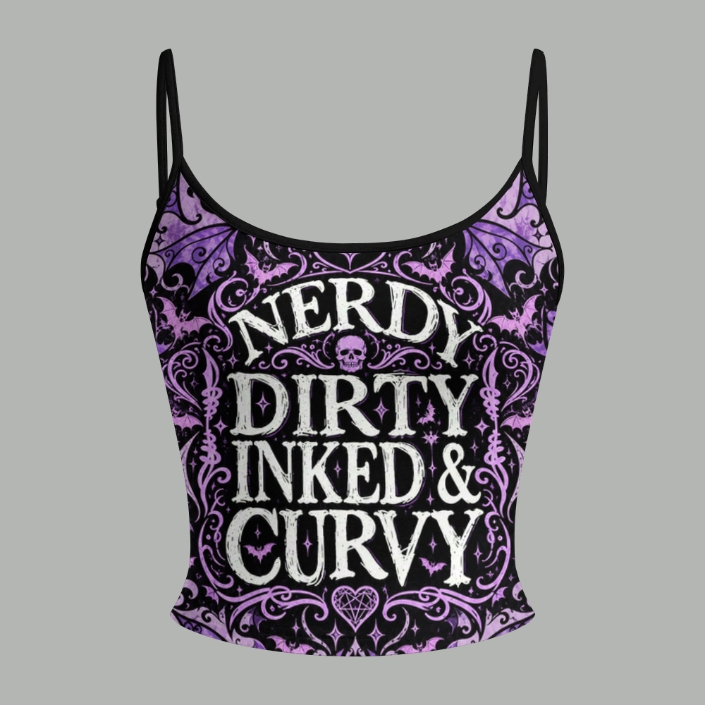 Dark Ornate Bat Pattern Slogan Graphic Top & Elasticated Trousers Two-Piece Set