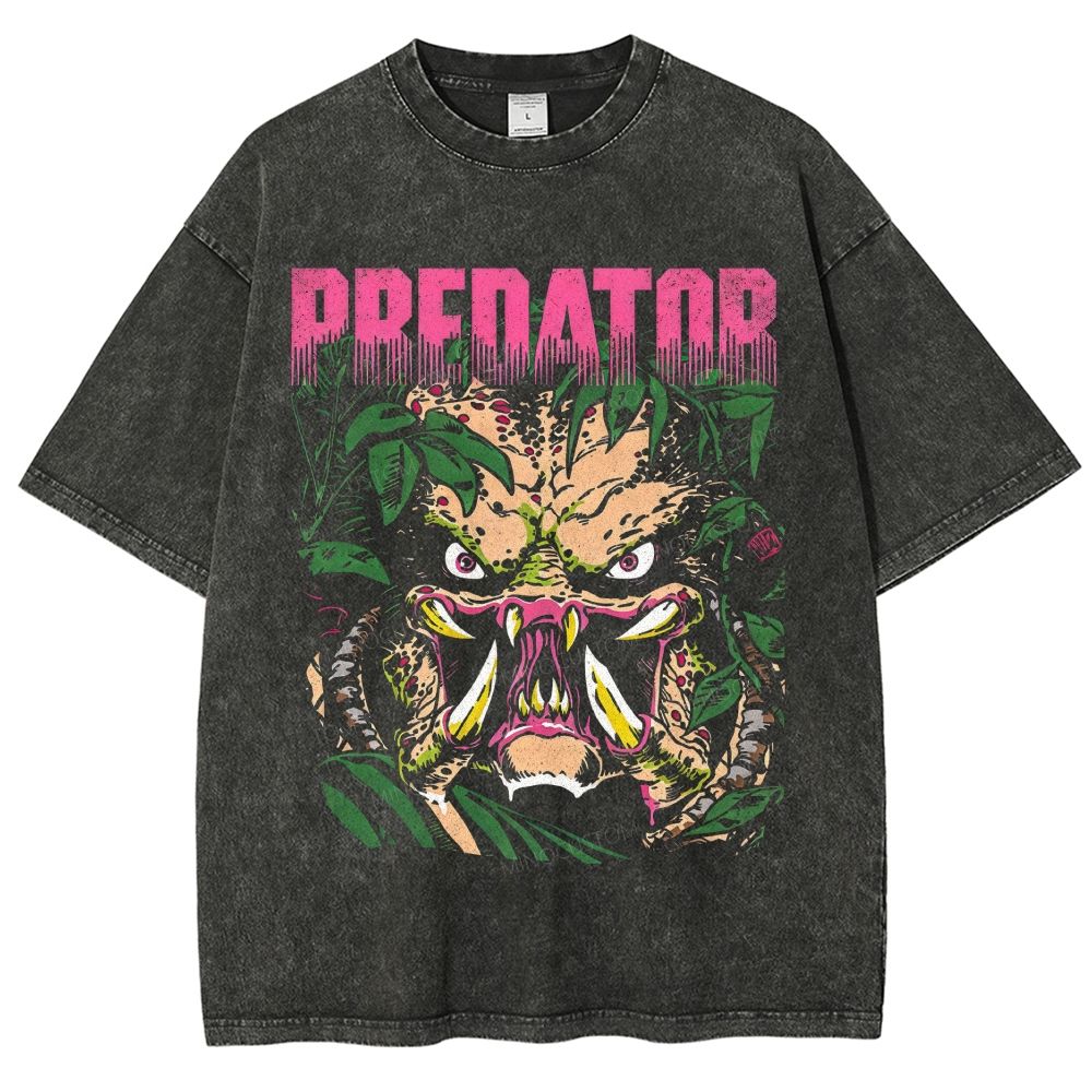 Vintage Jungle Monster Retro Comic Graphic Unisex Fit Washed T-Shirt