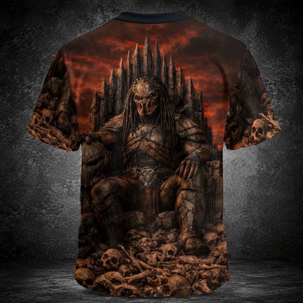Men's  Vintage Dark Sci-Fi Alien Warrior On Skull Throne Short Sleeve T-shirt