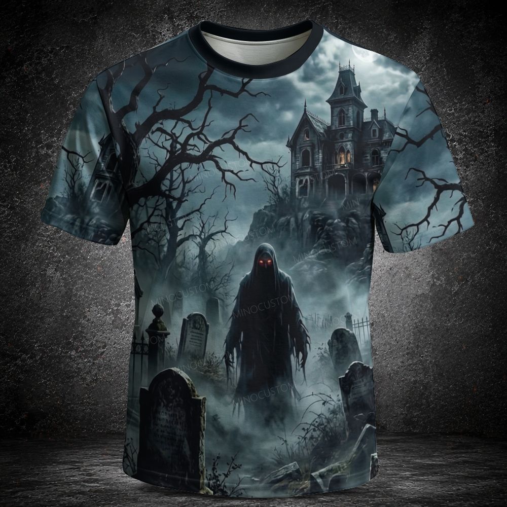 Men's  Vintage Haunted Mansion Graveyard Phantom Gothic Short Sleeve T-shirt