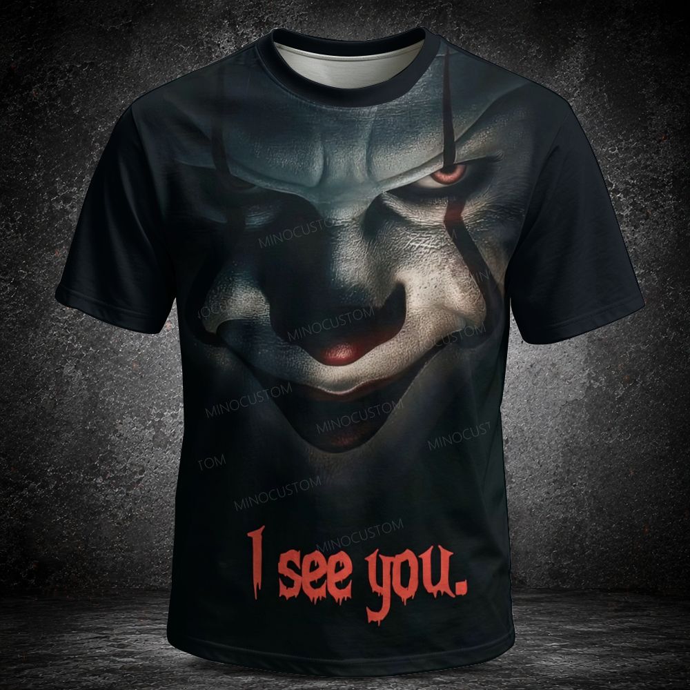Men's  Vintage Dark Horror Creepy Clown Face Short Sleeve T-shirt