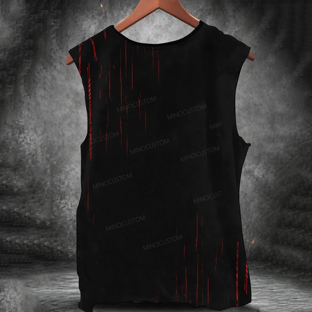  Blood Red 3d Skull Printed Tank Top 