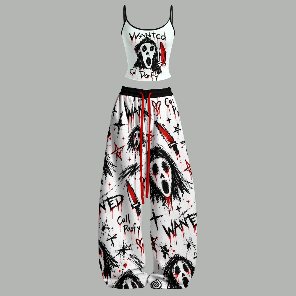 Spooky Horror Drip Graphic Top & Elasticated Trousers Two-Piece Set