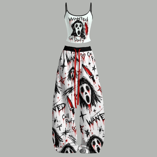 Spooky Horror Drip Graphic Top & Elasticated Trousers Two-Piece Set