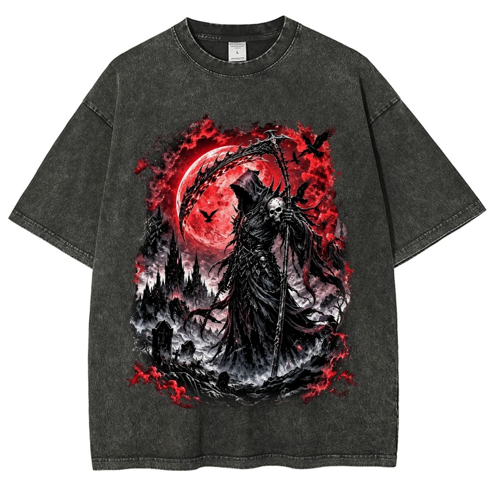 Retro Dark Death Print Washed T-Shirt