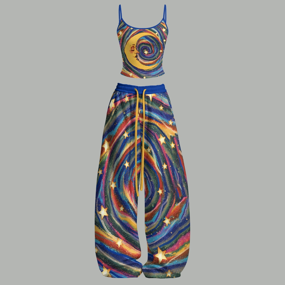 Psychedelic Swirl Galaxy Star Top & Elasticated Trousers Two-Piece Set