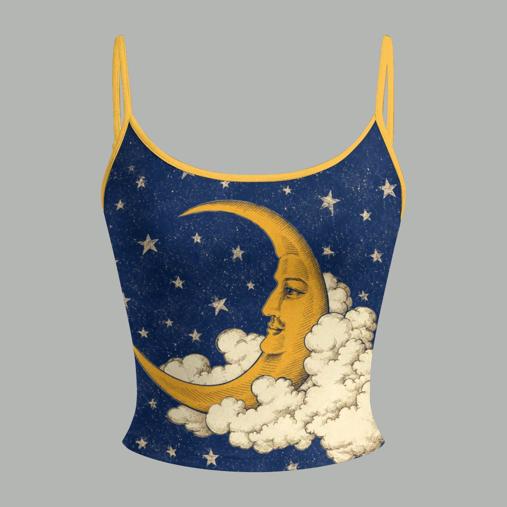Vintage Celestial Moon Cloud Star Top & Elasticated Trousers Two-Piece Set