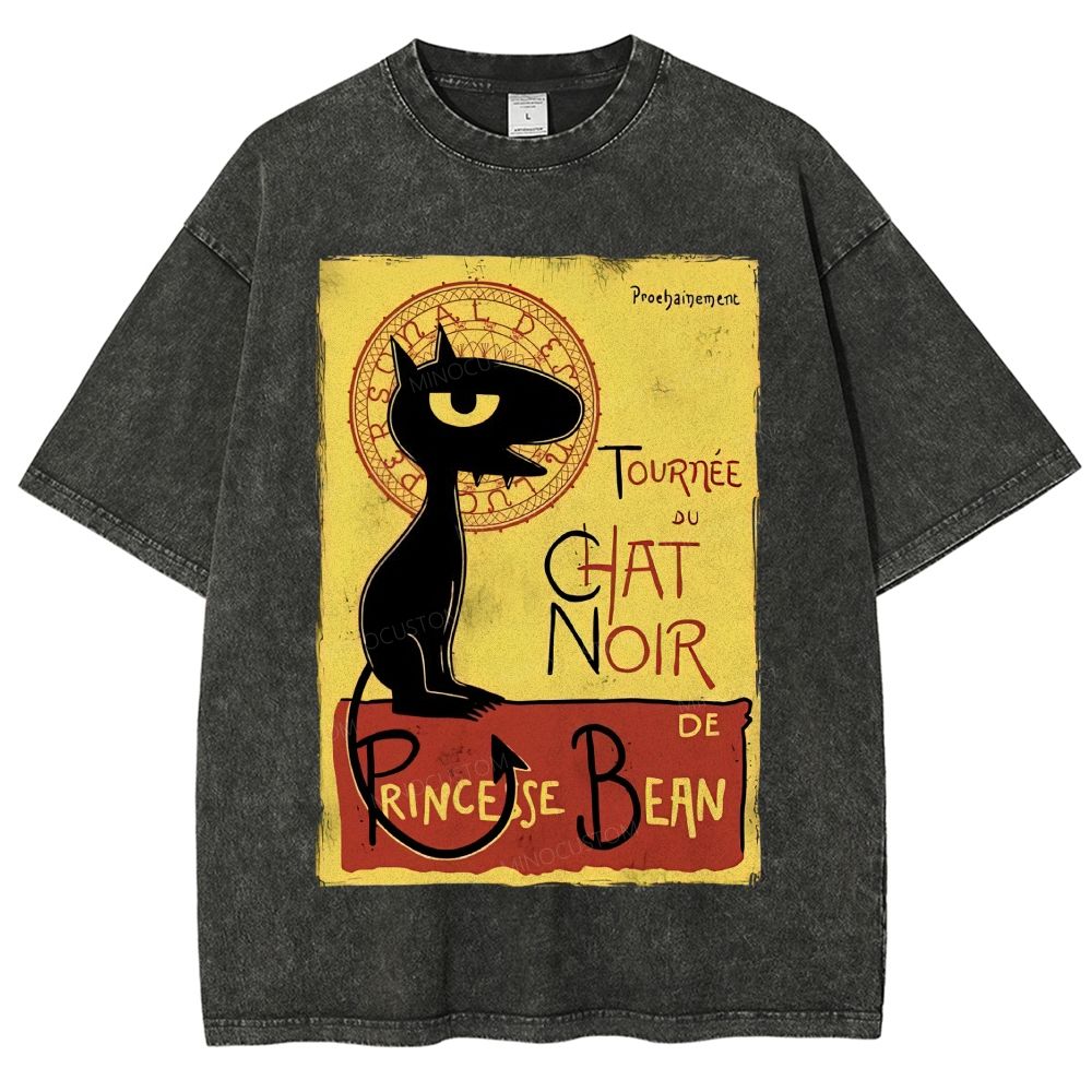 Vintage Black Cat Retro Art Poster Unisex Fit Washed T-Shirt