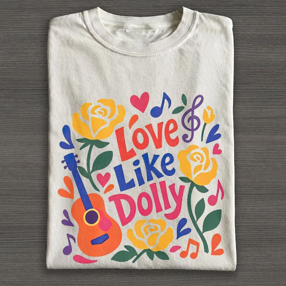 Colorful Country Music Rose Guitar Graphic Cotton T-shirt
