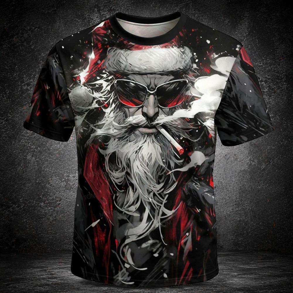 Men's  Vintage Badass Cool Santa Claus Sunglasses Cigar Rebel Christmas Short Sleeve T-shirt
