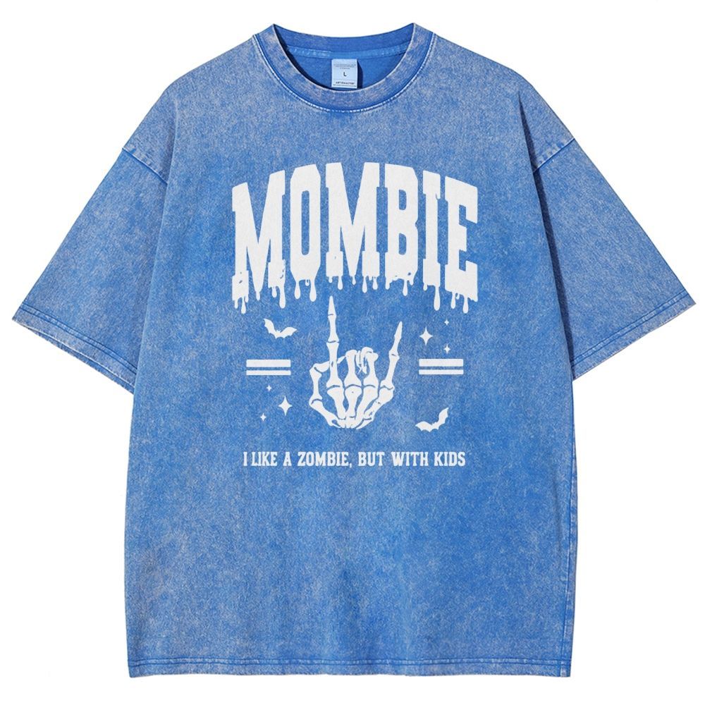 Vintage Halloween  Mombie Skeleton Rock Hand  Washed T-shirt
