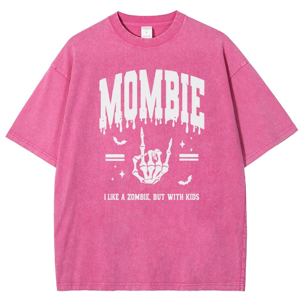 Vintage Halloween  Mombie Skeleton Rock Hand  Washed T-shirt