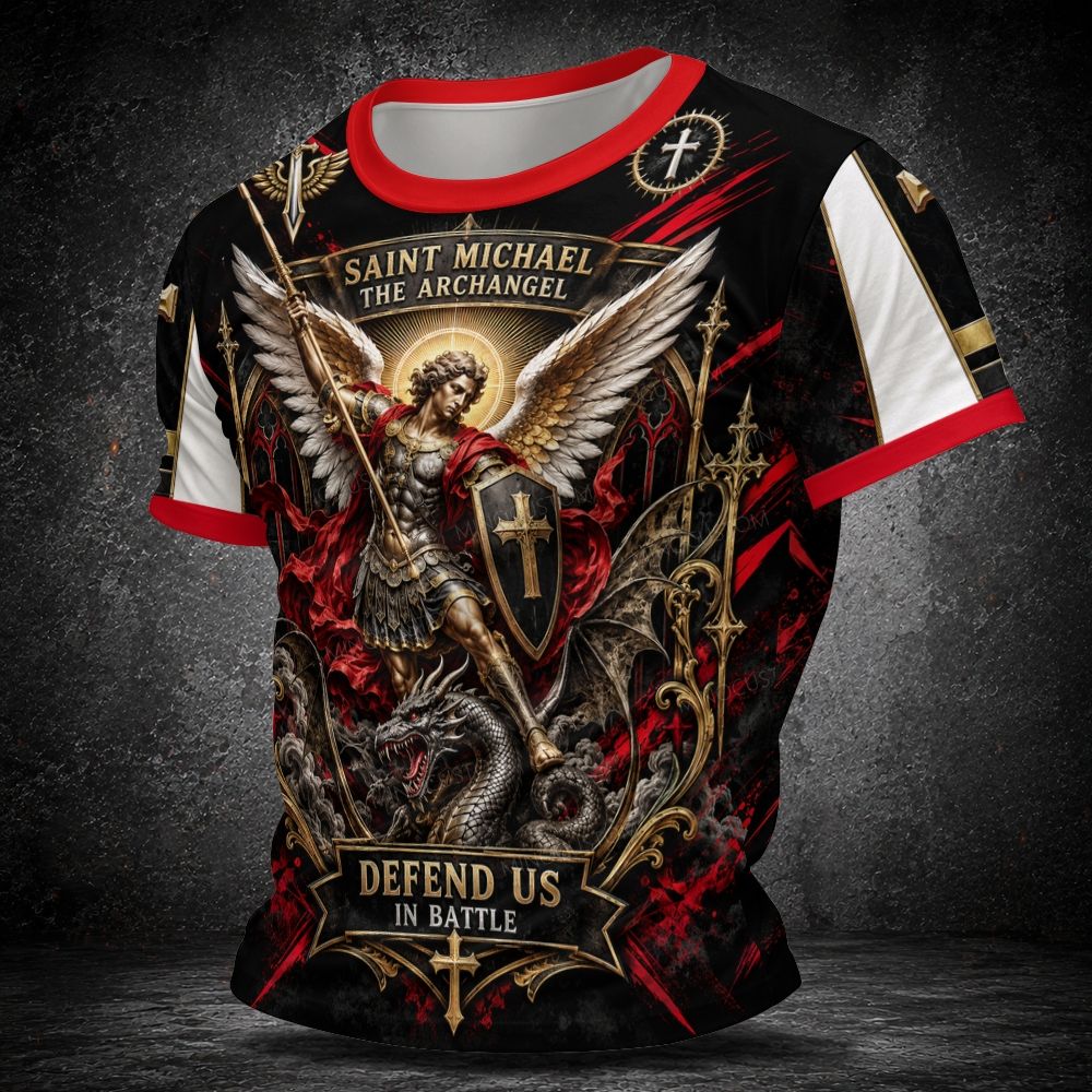 Men's Heroic Saint Michael Archangel Dragon  Short Sleeve T-shirt