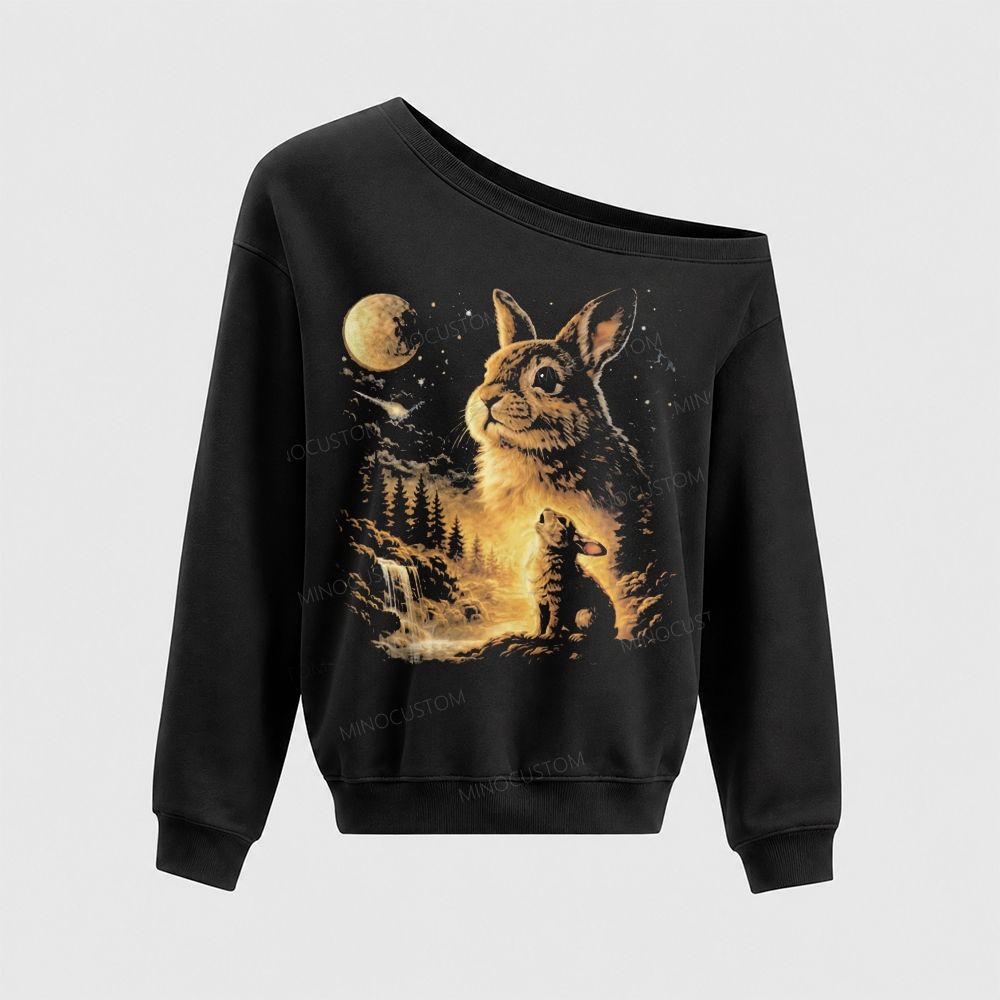 Bunny Howling to the Moon Off The Shoulder Sweatshir 