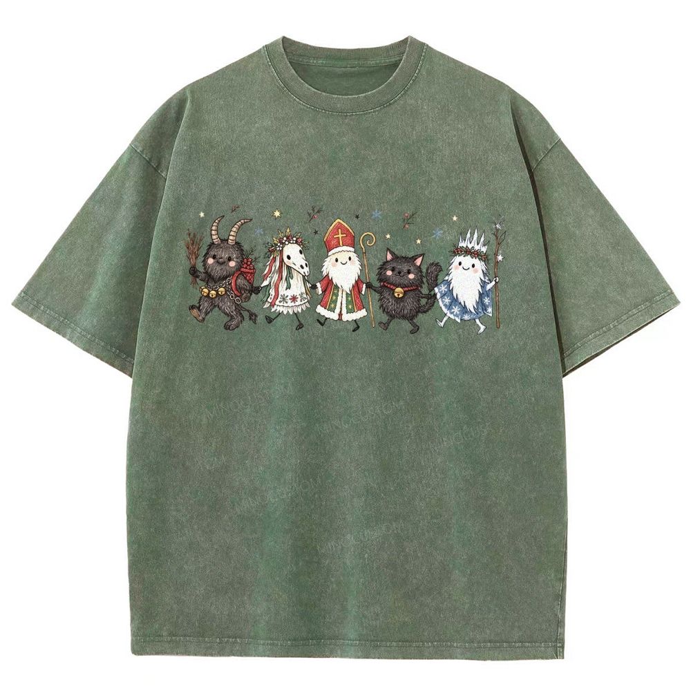 Cute Krampus Christmas Folk Art Unisex Fit Washed T-Shirt