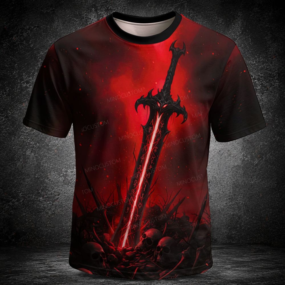 Men's  Vintage Dark Fantasy Skull Blade Short Sleeve T-shirt