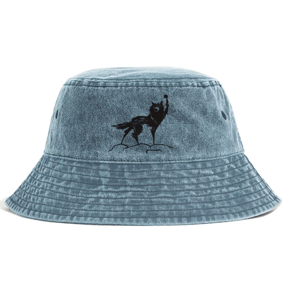 Silhouette Fox Raising Fist Washed Bucket Hat