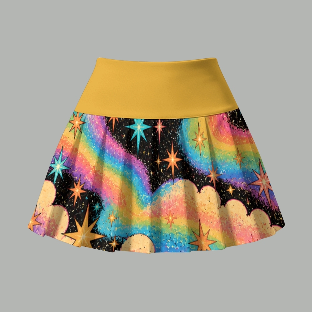 Rainbow Galaxy Black Cat Sun Star Two Piece Skirt Set For Women