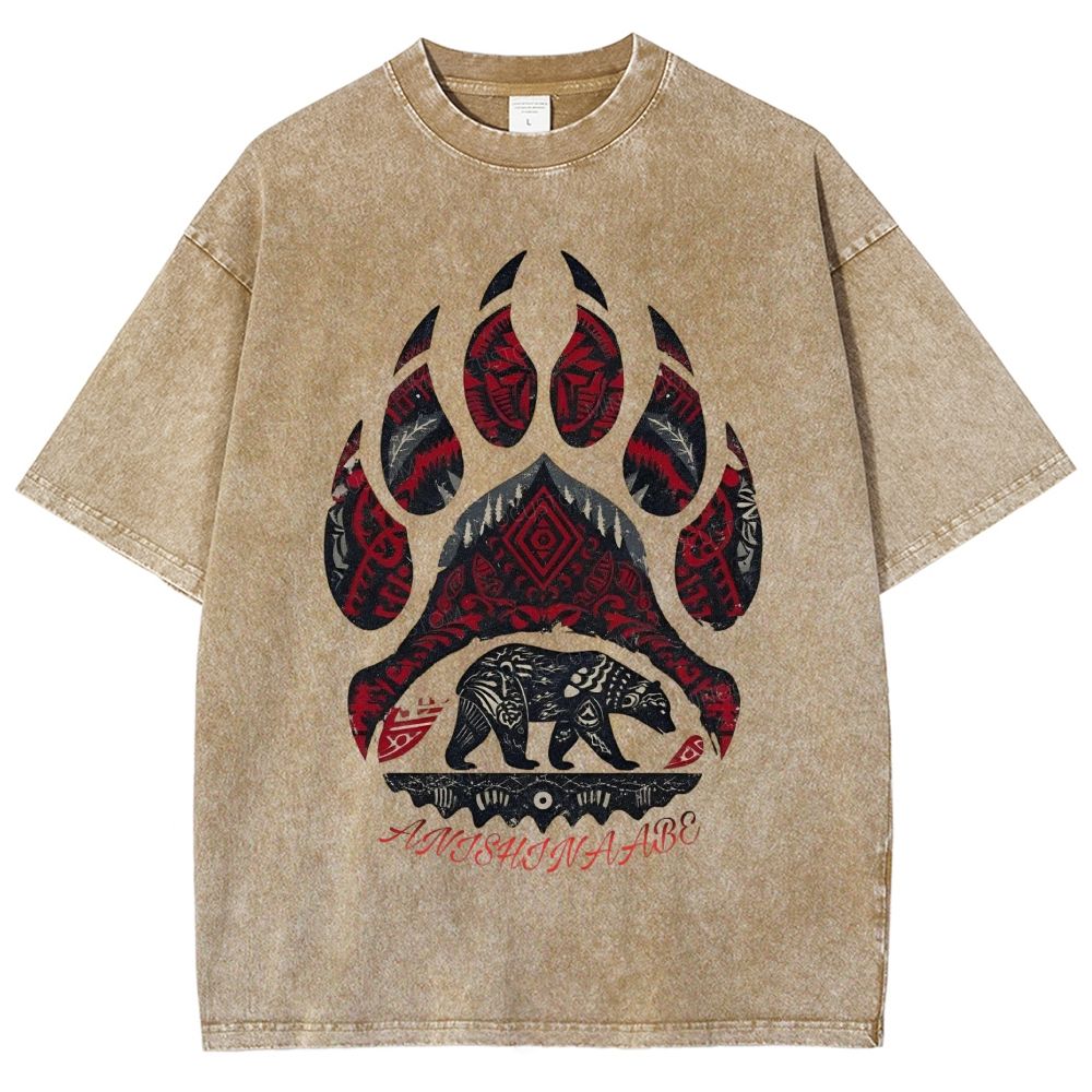 Indigenous Tribal Bear Claw Print  Unisex Fit Washed T-Shirt