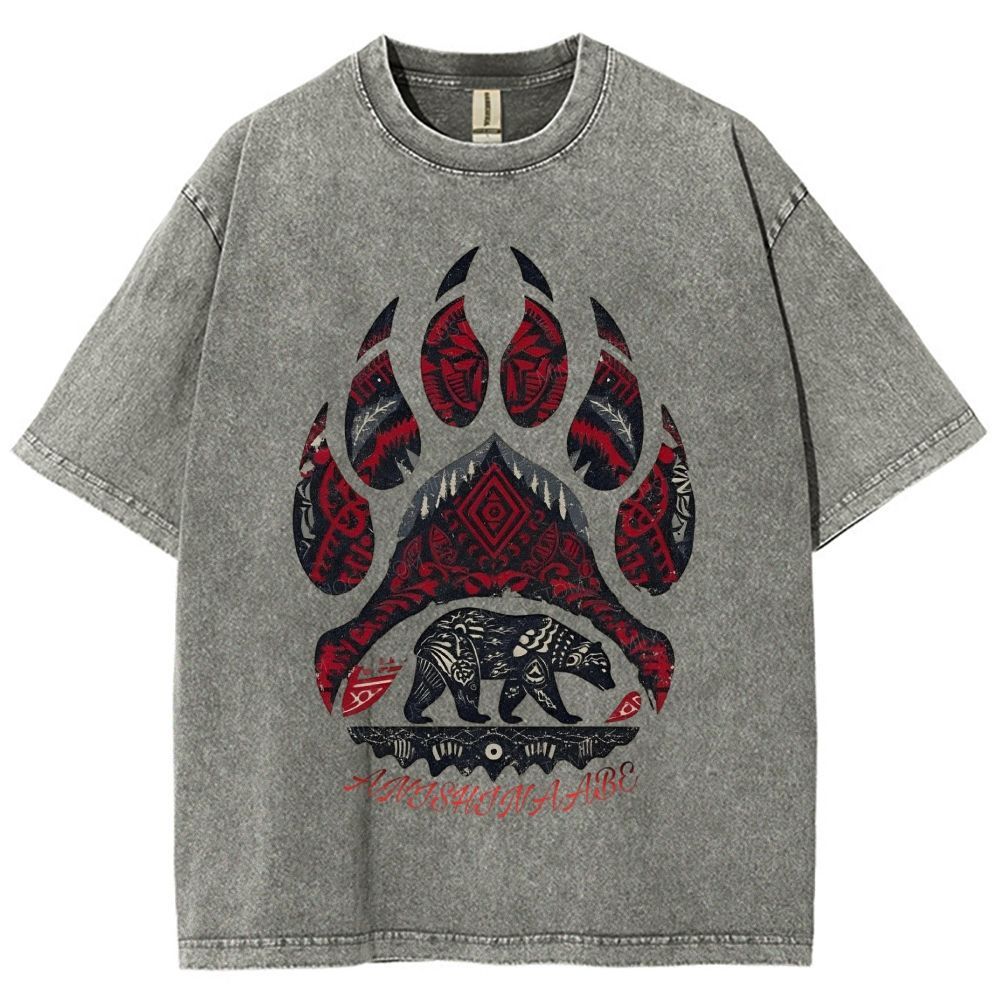 Indigenous Tribal Bear Claw Print  Unisex Fit Washed T-Shirt