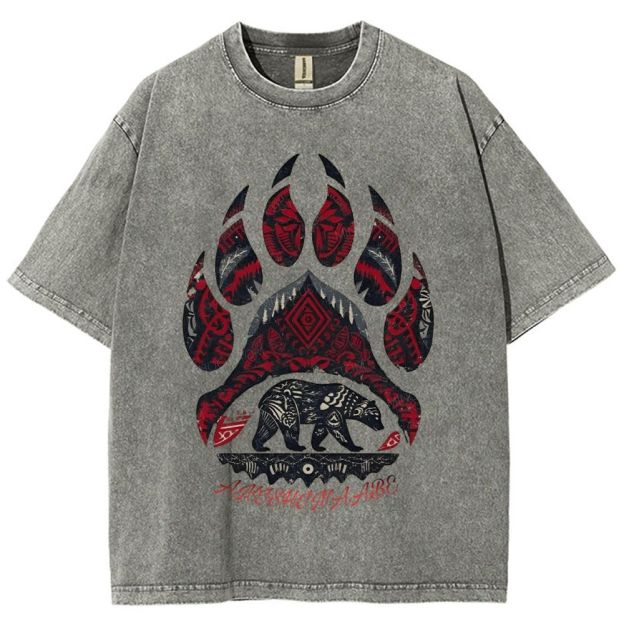 Indigenous Tribal Bear Claw Print  Unisex Fit Washed T-Shirt