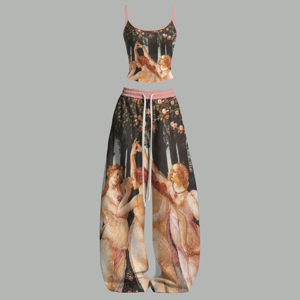 Renaissance Classic Oil Painting Three Graces Top & Elasticated Trousers Two-Piece Set