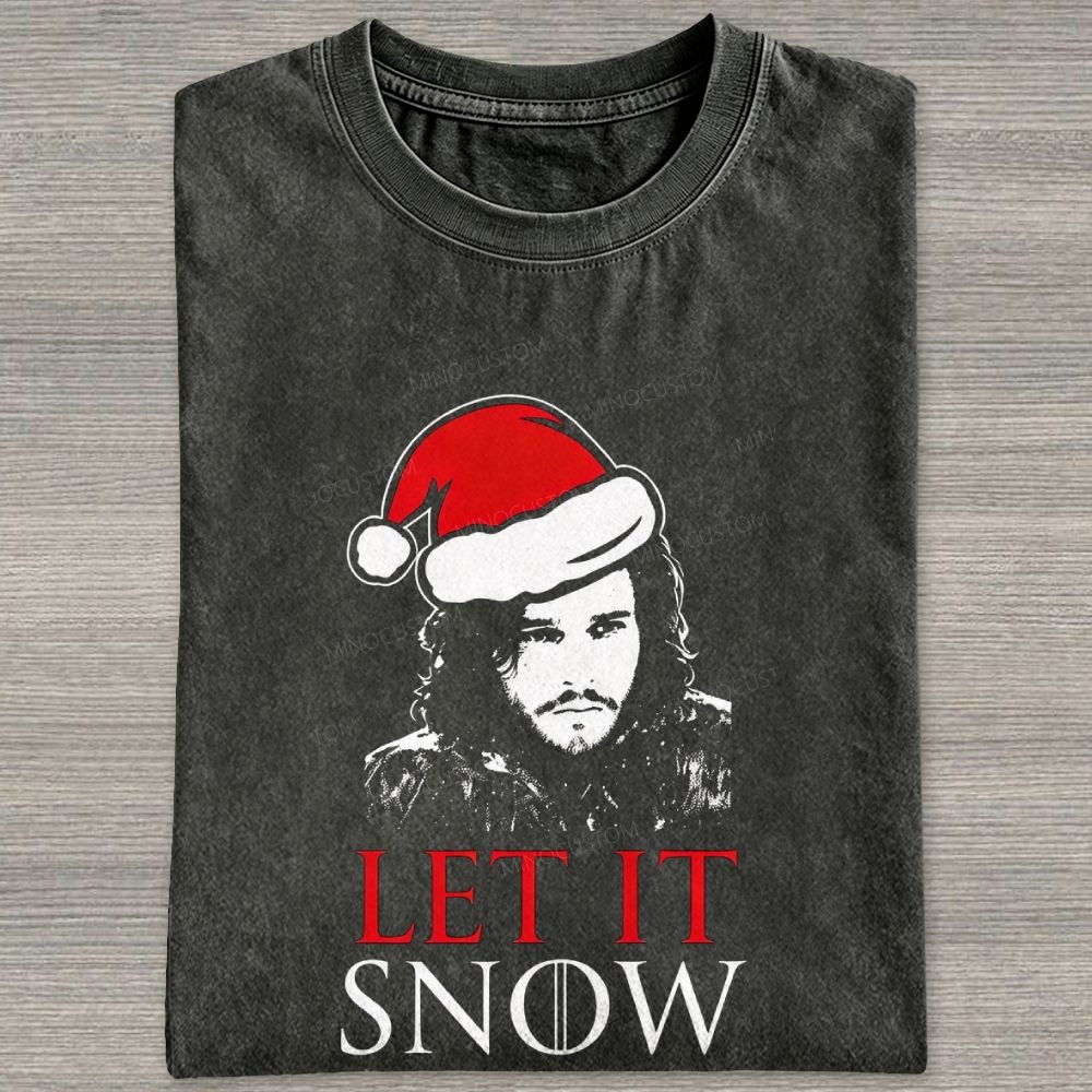 Let It Snow Christmas Santa Hat Graphic Washed T-shirt