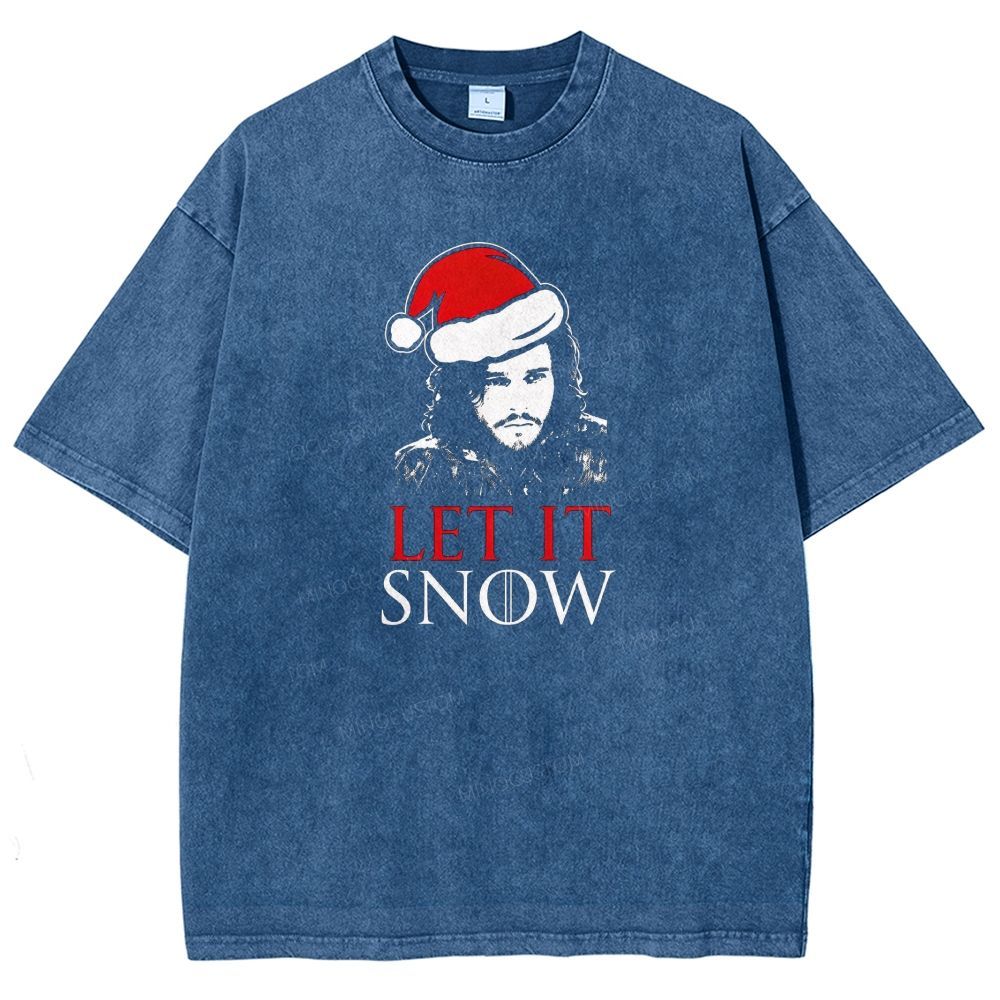 Let It Snow Christmas Santa Hat Graphic Washed T-shirt