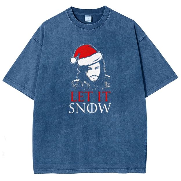 Let It Snow Christmas Santa Hat Graphic Washed T-shirt