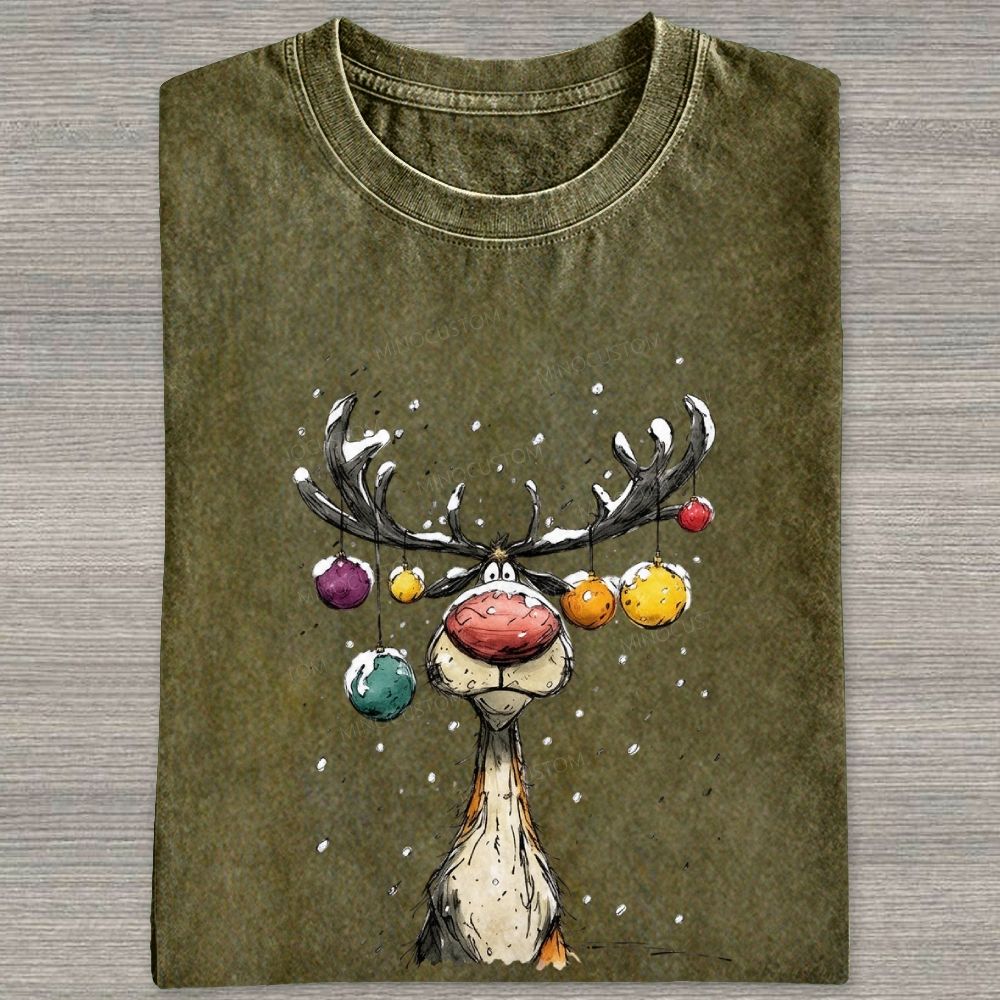 Rudolph Reindeer Hanging Ornaments Washed T-shirt