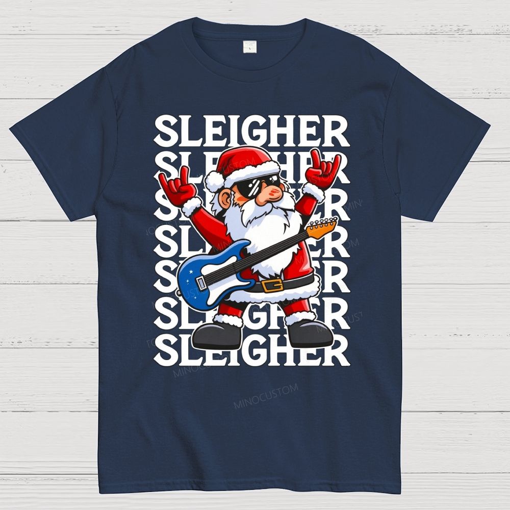 Heavy Metal Christmas Sleigher Rock Santa Guitar  Cotton T-Shirt