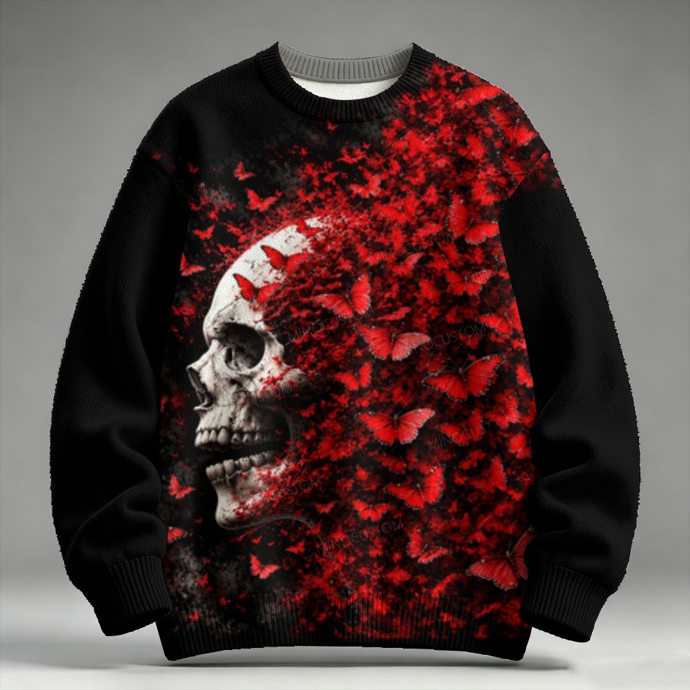 Men's Butterfly Skull Graphic Raglan Sweater