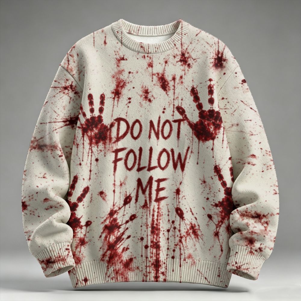 Men's  Halloween Do Not Follow Me Print Raglan Sweater