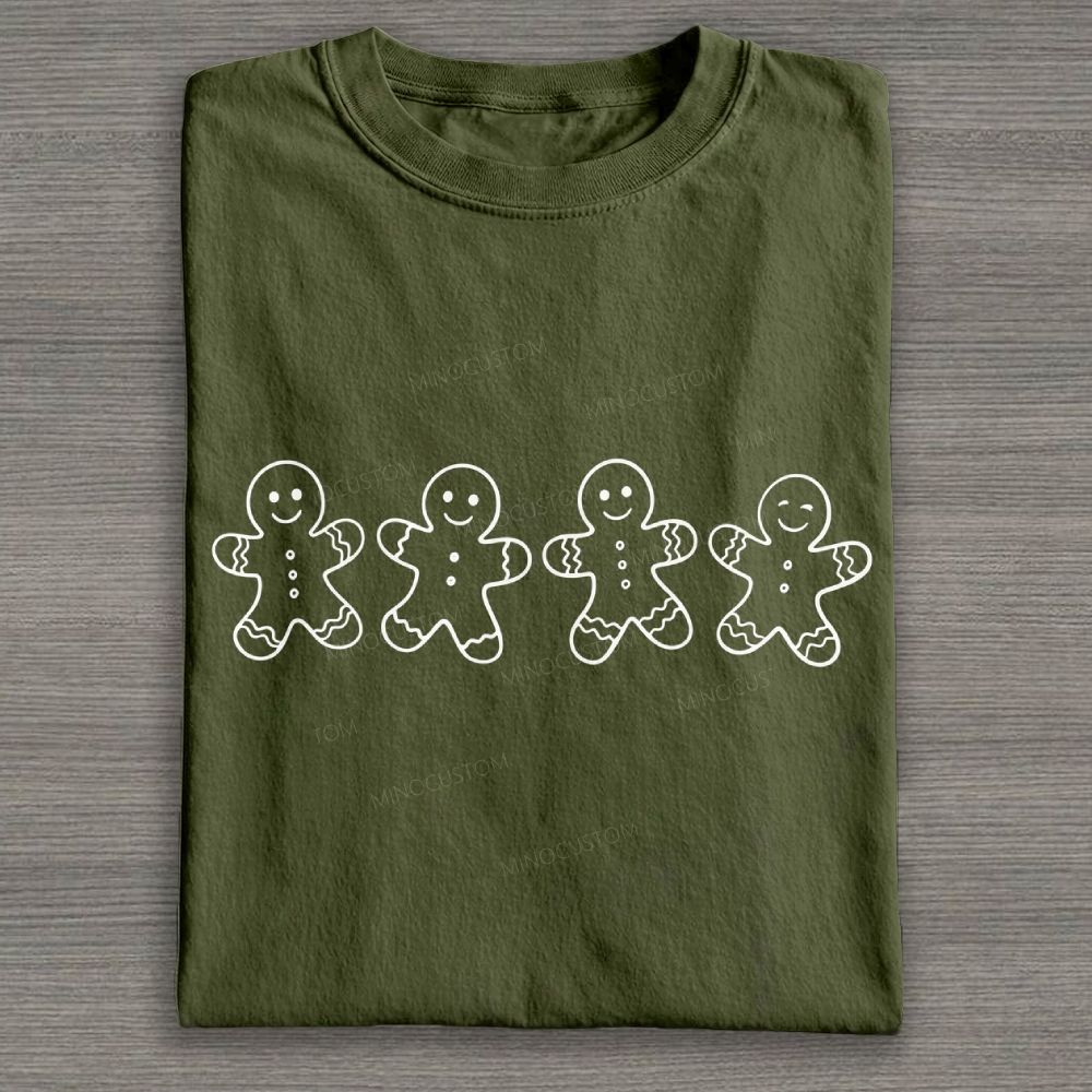 Simple Line Art Gingerbread Men Christmas Cotton T-shirt
