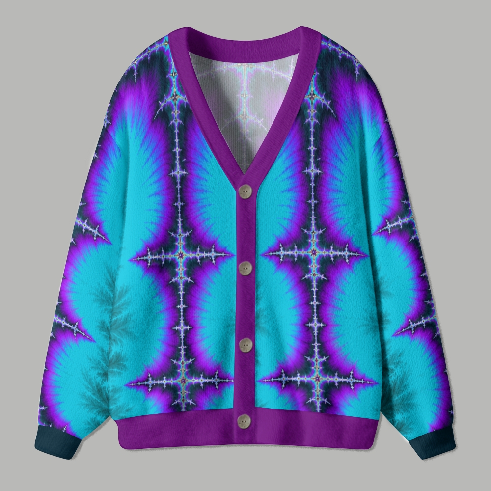 Psychedelic Fractal Mandala Pattern Ugly Cardigan Sweater