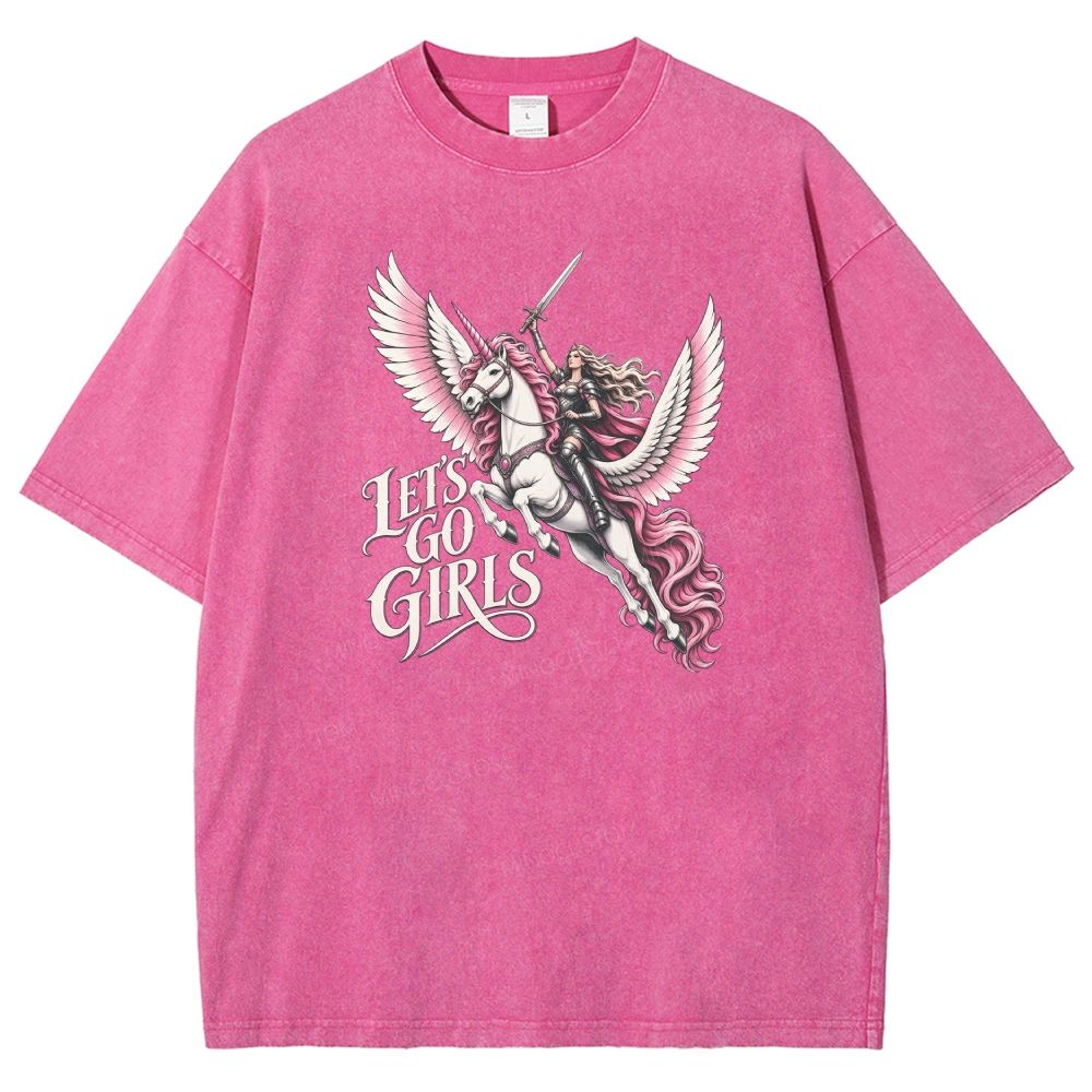 Let’s Go Girls Warrior Princess On Winged Unicorn Washed T-shirt