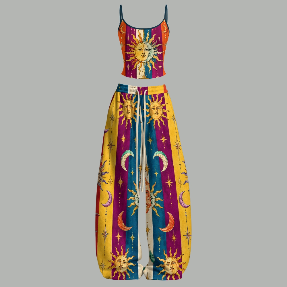 Vintage Sun Moon Top & Elasticated Trousers Two-Piece Set