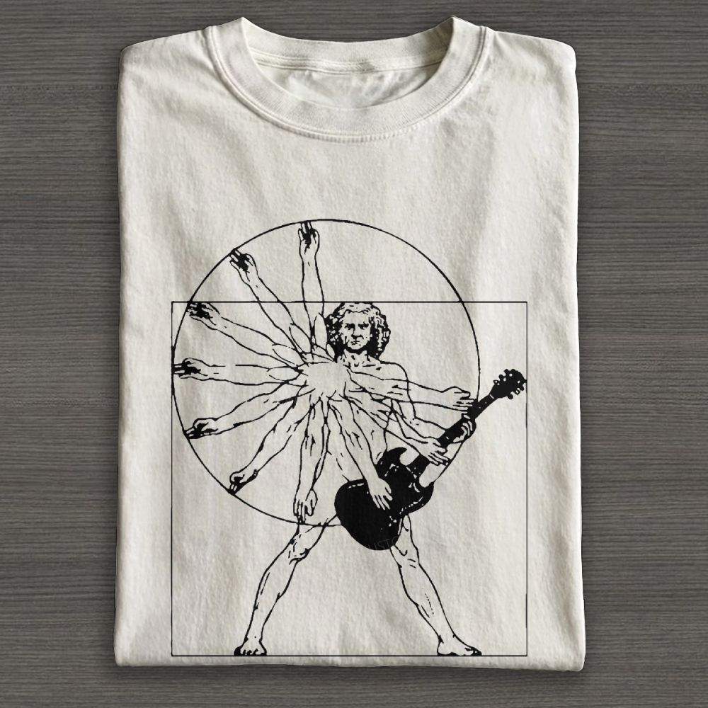 Vitruvian Man Guitar Player Graphic Cotton T-shirt